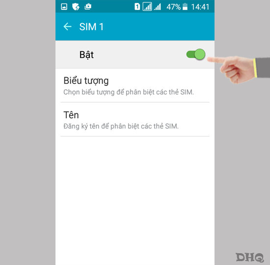 Chọn bật hoặc tắt Sim